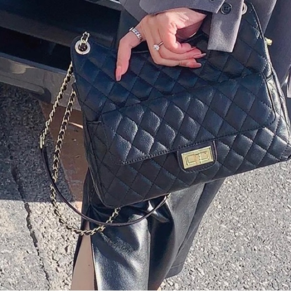 Black Diamond Quilt Handbag - Top Grain Cowhide leather